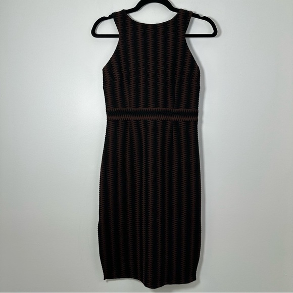 Anthropologie Maeve Meridian Midi Textured Black Brown Striped Dress Size S - Picture 3 of 8